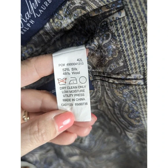 LAUREN Ralph Lauren Men's Houndstooth Sport Coat Silk Wool Jacket Sz 42L Paisley - Picture 13 of 15